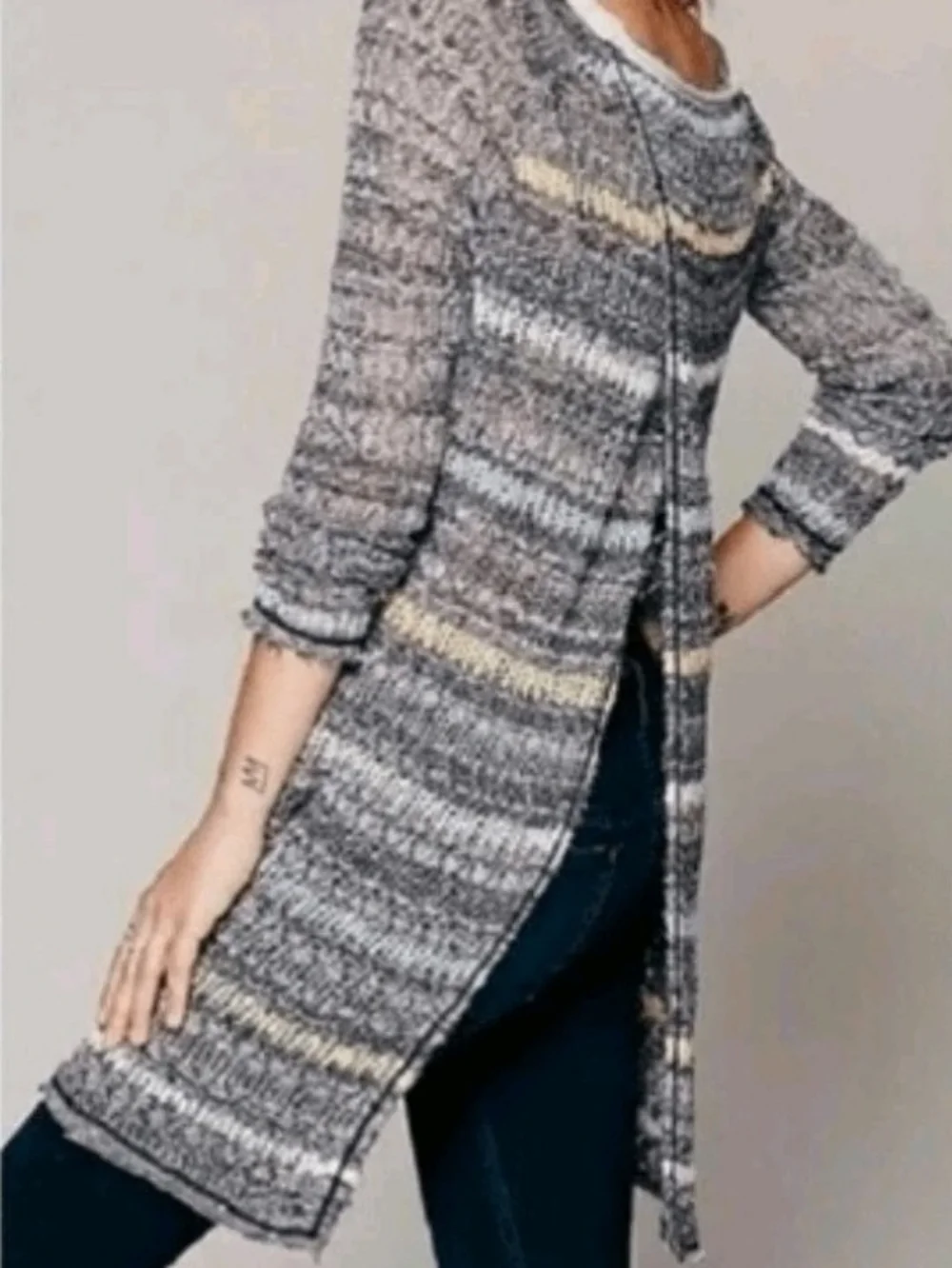 Free People Women's Striped Knit Crochet Sweater Life's A Beach Tunic Size Large